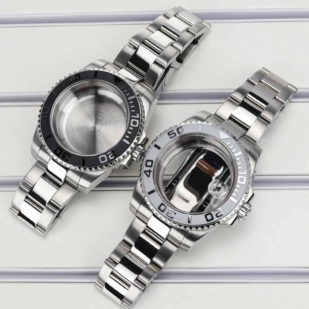 

40mm NH35 Case Sapphire For Silver Steel Yacht Design NH34 NH35 NH36 NH38 4R36 Miyota8215 ETA2824 Movement Polished Oyster Strap