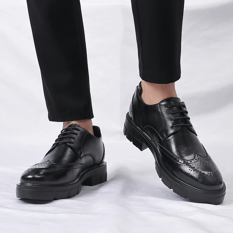 Mannen Brogue Hoogte Verhoogde Jurk Schoenen Gentleman Pak Lift Schoenen Oxford Onzichtbare Hak 4/7/9Cm Platform bruiloft Man Schoenen