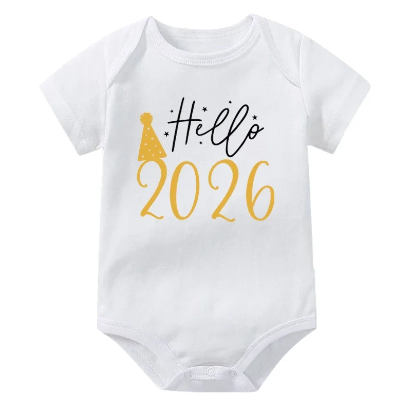 مرحبا 2026 الوليد الطفل ارتداءها الجسم طفل الفتيان الفتيات السروال القصير القطن قصير الأكمام الرضع السنة الجديدة روبا الملابس هدية الكريسماس