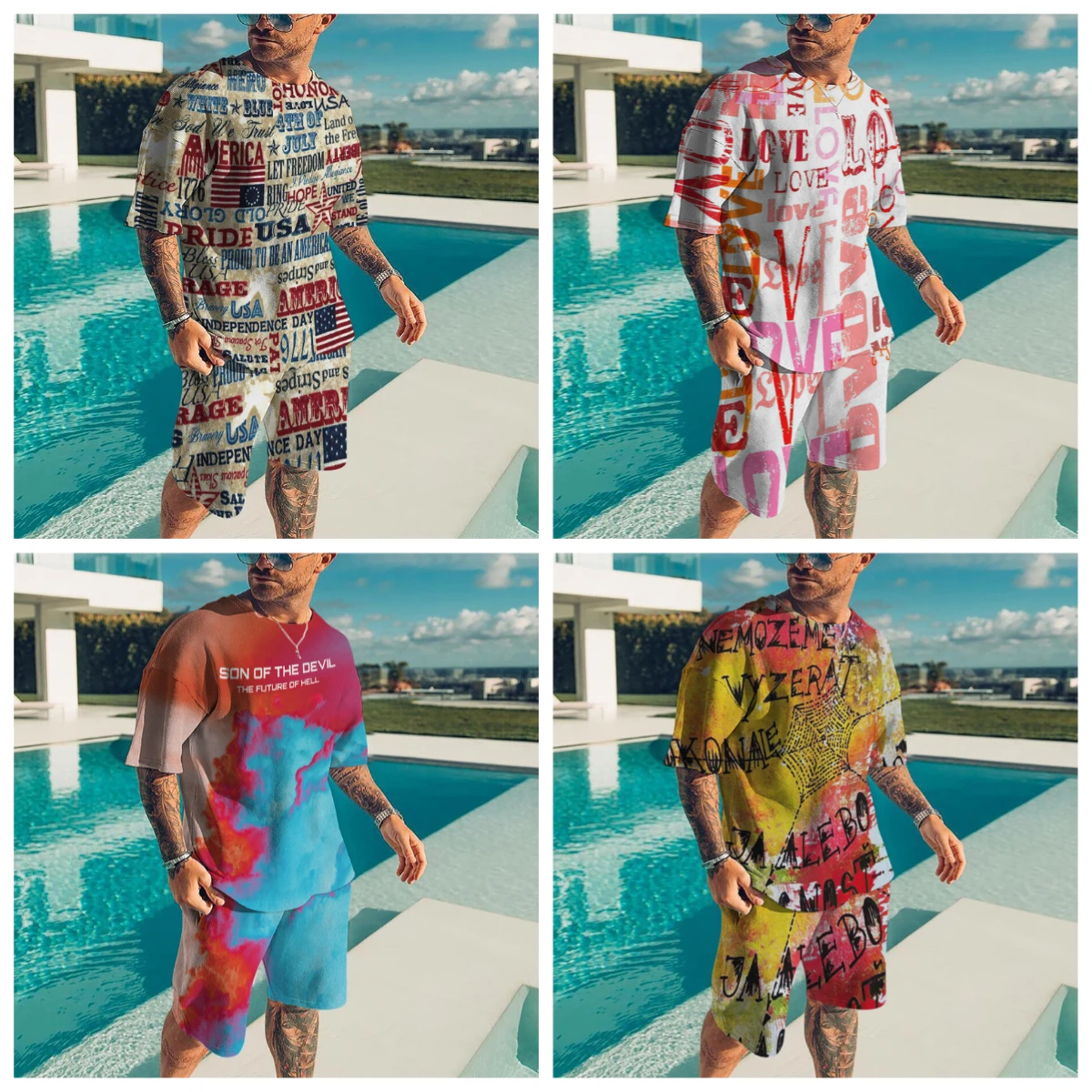 

25-26 Summer Hot-selling Fashion Trend Luxury Suit 3D Printing American Street Breathable Quick-drying T-shirt Shorts Set