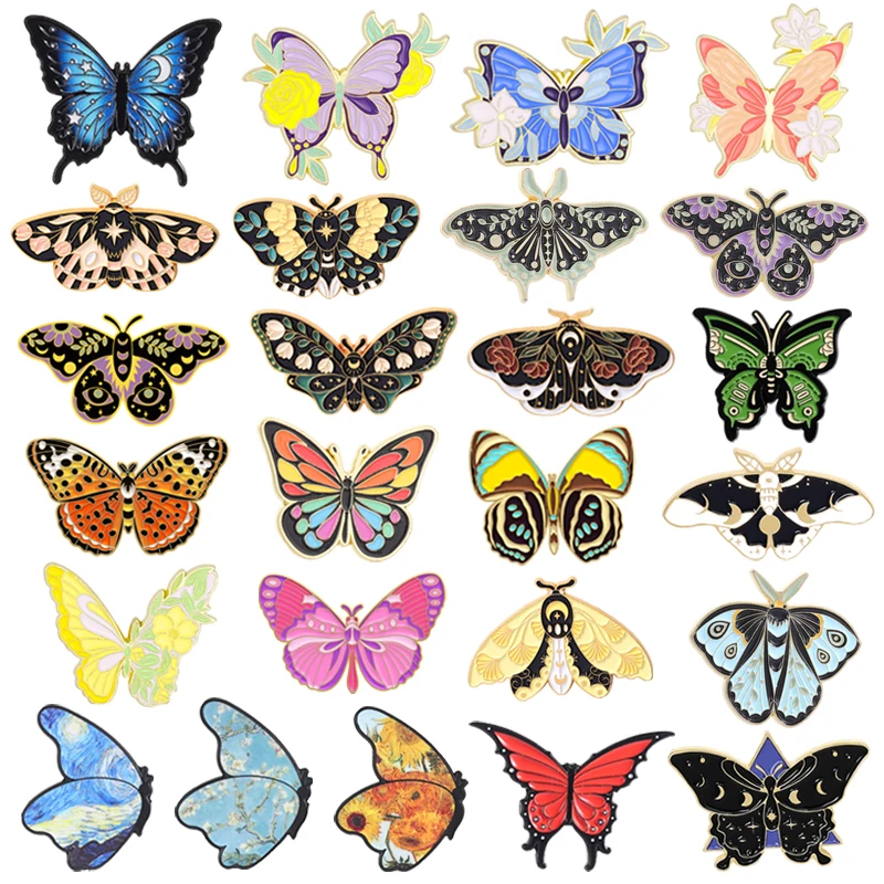 Cartoon Butterfly Collection Enamel Pins Colorful Butterfly Insect Moon Phases Moth Brooch Lapel Backpack Badge Jewelry Gifts