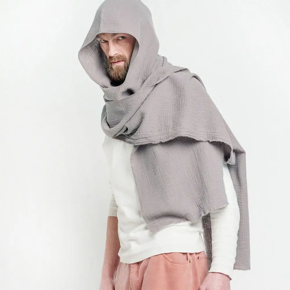 Scarf Shawl Scarf Cape Multifunctional Usage Fashion Multifunctional Hooded Cowl Solid Color Soft Linen Cotton Cowl Hood image 2