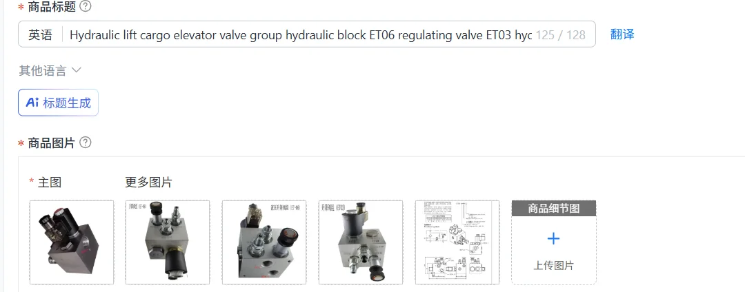 Hydraulic lift cargo elevator valve group hydraulic block ET06 regulating valve ET03 hydraulic pump station check valve DC24V