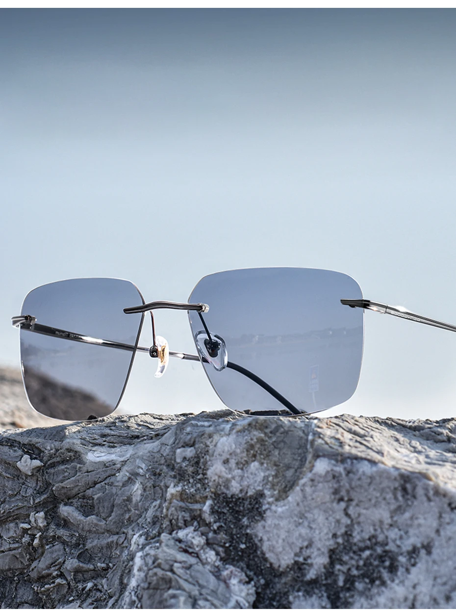 CAPONI reines Titan photo chrome Sonnenbrille randlos polarisiert fahren Herren Sonnenbrille ultraleichte UV400 Marken schirme bs28923 – Detail 2