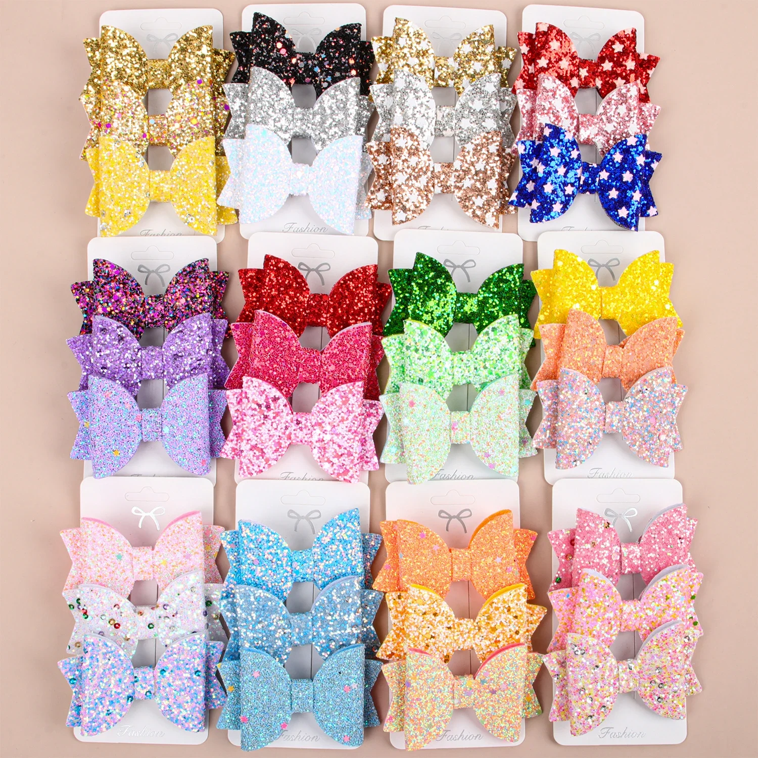 3PCS Colorful Hair Bows with Clips Cute 3\'\' Glitter Hair Bws Hairpin Barrettes Hair Clip Headwear Children Kids Hair Accessories