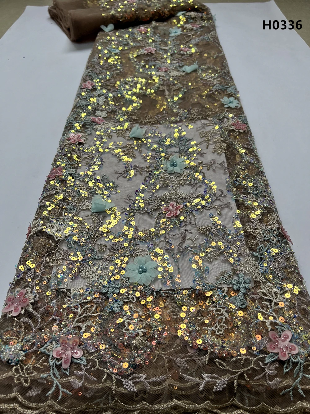 

2025 Высокое качество африканский нигерийский тюль кружевная ткань с блестками вышивка французский гипюр свадебное платье с бисером 5 ярдов H0336