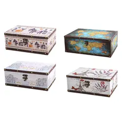 British Style Wooden Storage Box With Lock Vintage Jewelry Storage Box Multipurpose Treasure World Map Keepsake Case Gifts