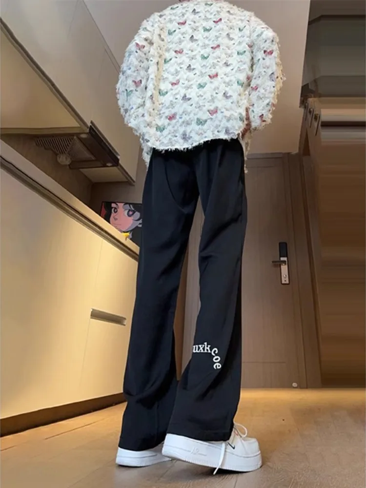 

Мужские летние брюки из ледяного шелка, черные брюки с высокой талией, драпированные микро-клеш, модные повседневные свободные брюки, дышащие, тонкие