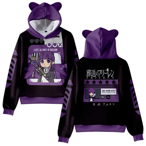 Frieren Cat Ear Hoodie Women Men Long Sleeve Sweatshirt Casual Cute Pullover Clothes