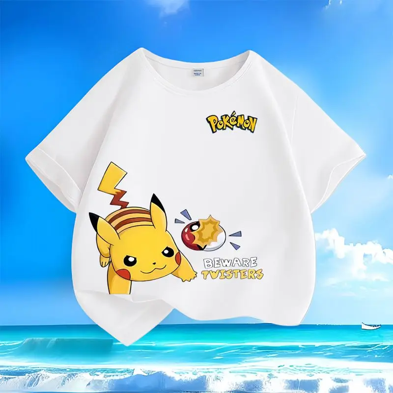 

Лидер продаж Pok É Mon Pikachu, летняя новая мужская и женская универсальная футболка с короткими рукавами с героями мультфильмов, свободная хлопковая футболка с круглым вырезом