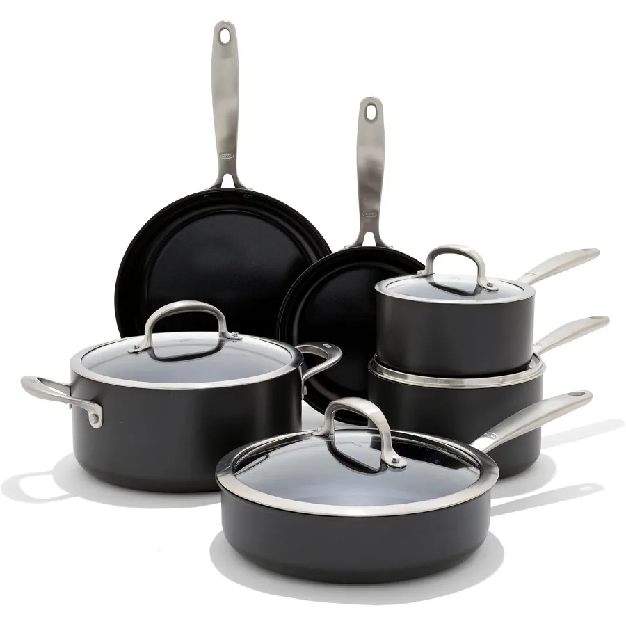 

Good Grips Pro 10 Piece Cookware Pots and Pans Set with 3Layered German Engineered Nonstick Coating Stainless Steel Handles for