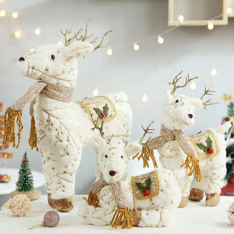 Elk Dolls Christmas Decoration Plush Reindeer Figurines Christmas Party Decor for Room Table Home Ornament Xmas Deer Gift