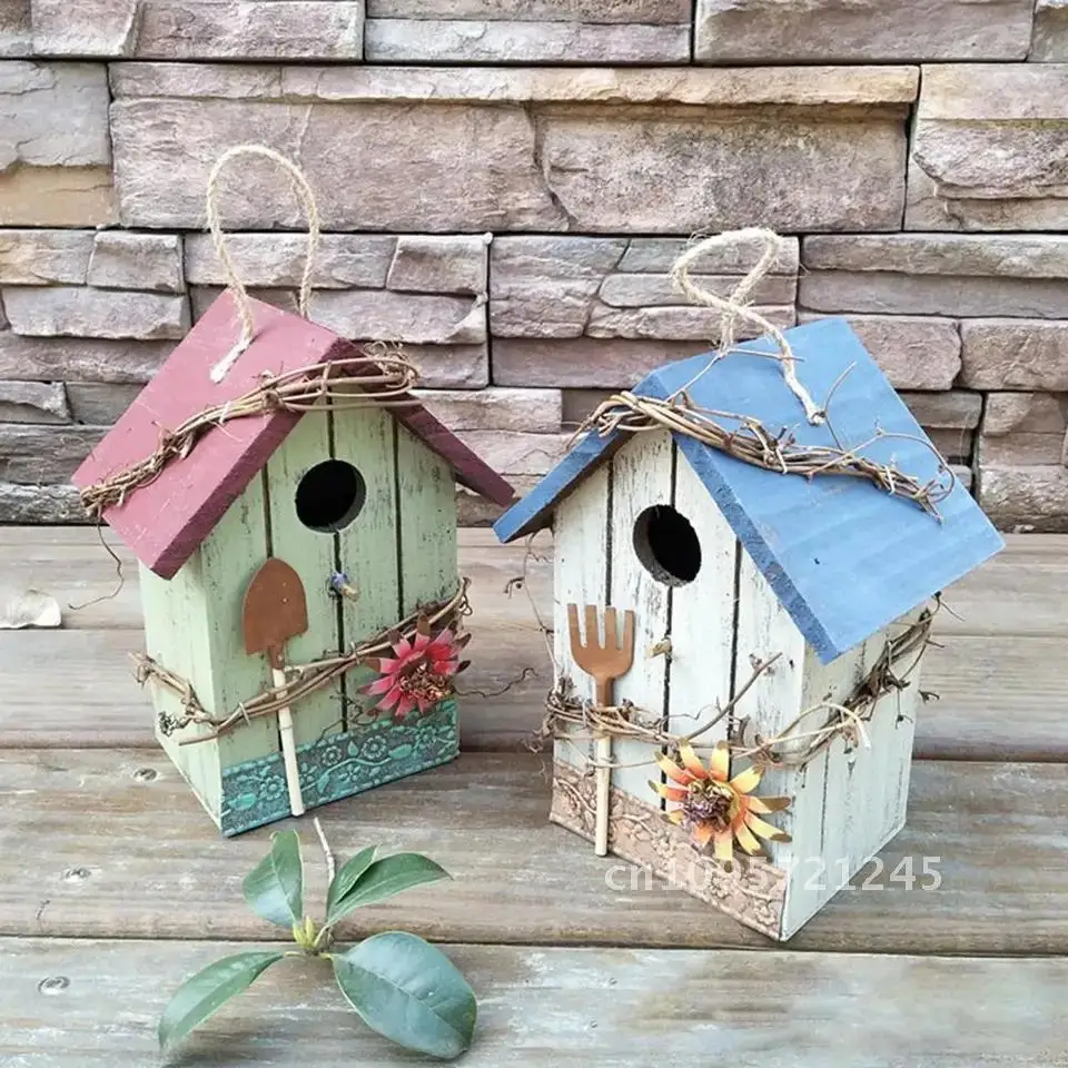 

Bird House Birdcage Painting Outdoor Garden Yard Nest Products Hanging Feeder Bird Crafts Accessories Cottage Birdhouse Pet