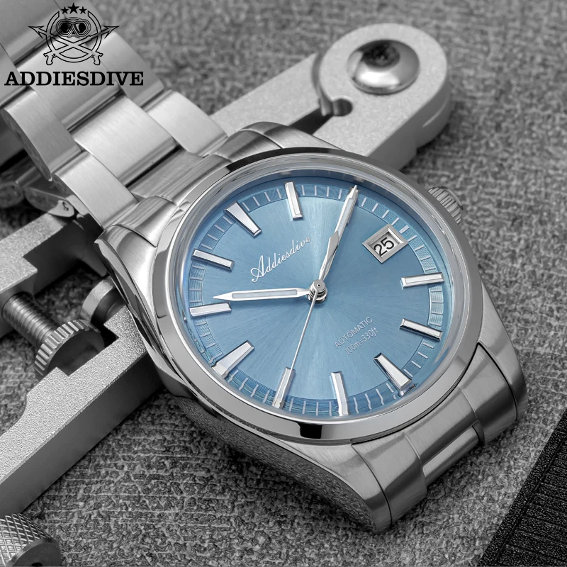 ADDIESDIVE Men's Automatic Watch NH35A Mechanical 100m Waterproof Wristwatch Bubble Glass Super Luminous 316L Steel Watches Male