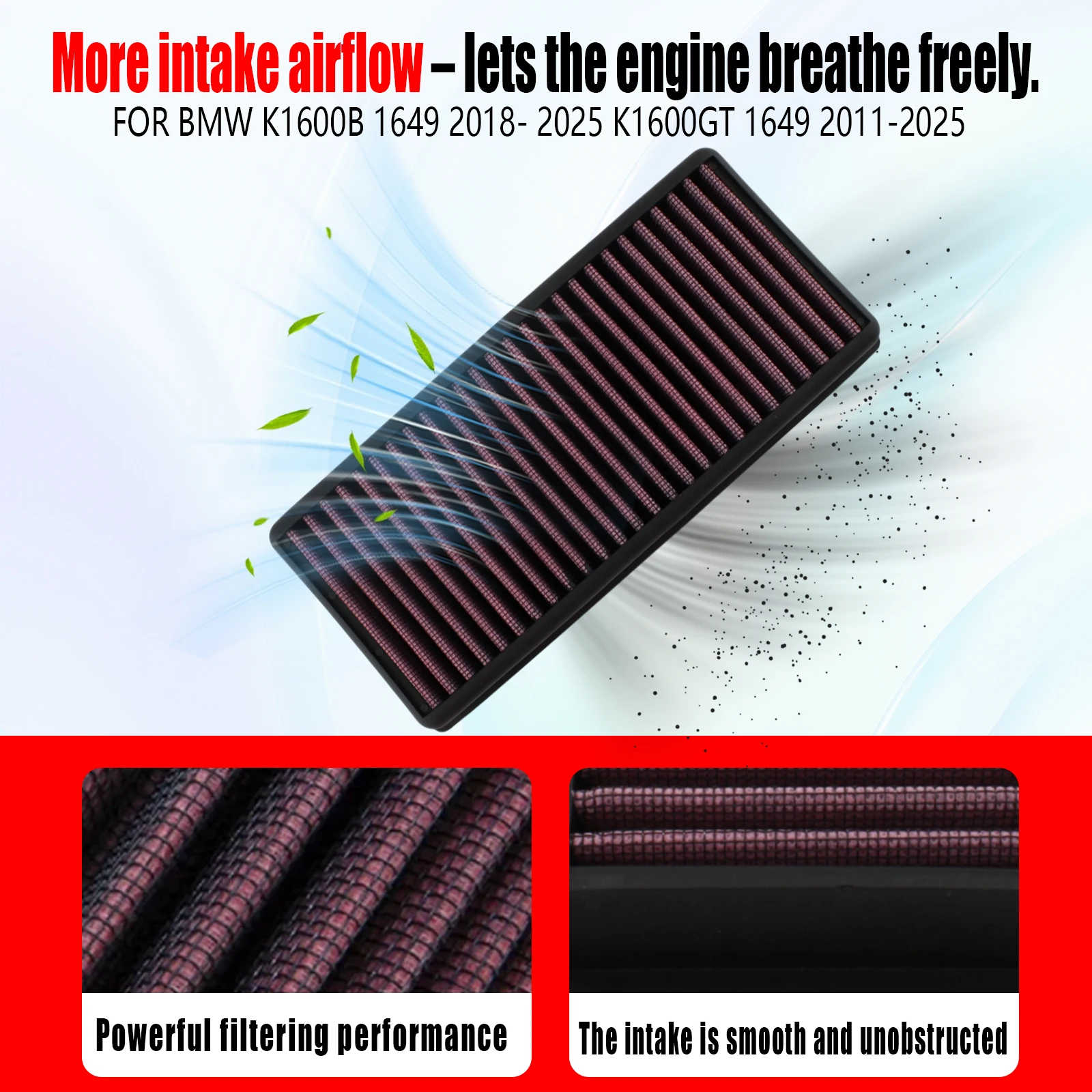 Motorcycle High Flow Air Filter Intake Cleaner Replacement For BMW K1600 2022-2025 K1600B 2018-2025 K1600GT GTL 2011-2025