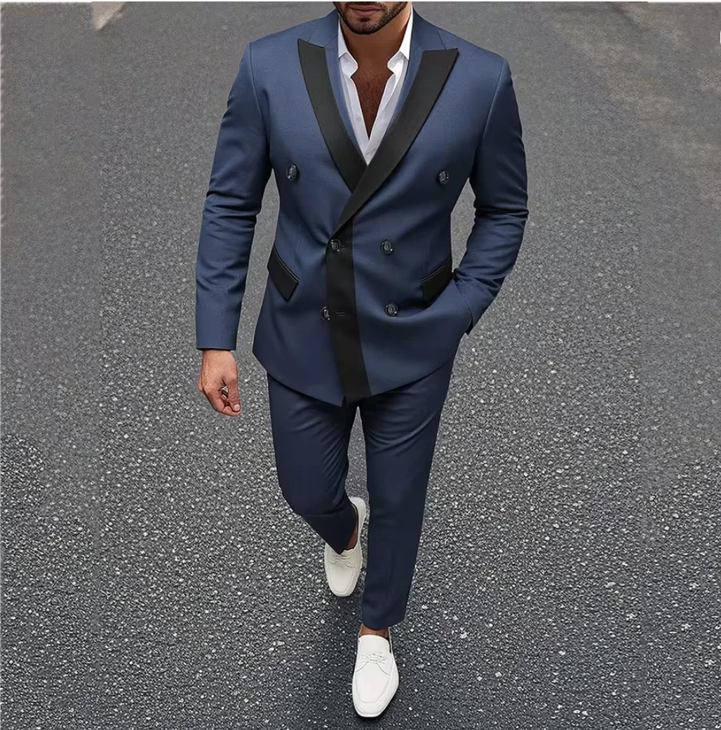 

Стильный костюм для мужчин, жениха, свадьба, деловой формальный костюм с остроконечными лацканами для банкета, большой вечеринки, двубортный мужской комплект на заказ, комплект из 2 предметов