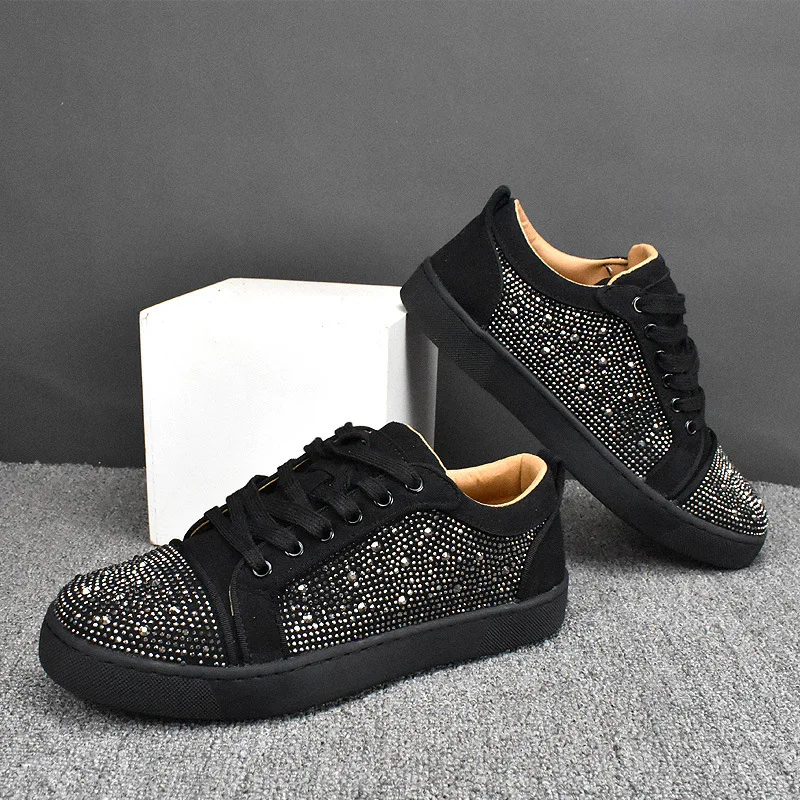 

British style mens casual rhinestone shoes party prom dress cow suede leather rivets shoe black stylish flats sneakers designer