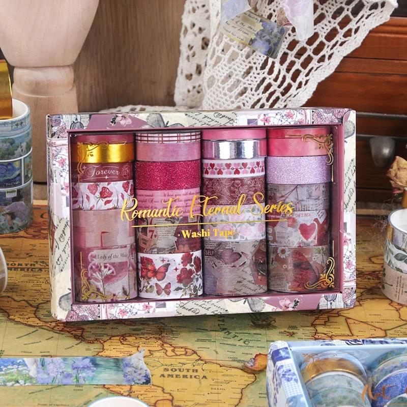 24 Rolls Retro Style Washi Tape Pack, Vintage Themed Masking Tape, Multicolor Foil Washi Tapes for Hand Account, Scrapbook