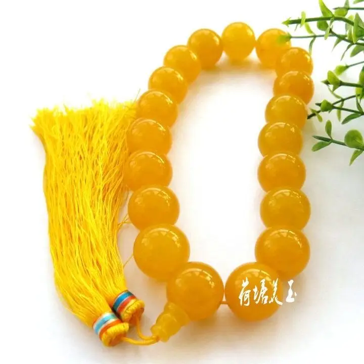 

12mm Natural Agate Brangle 18 Buddha Bead Tassel Bracelet Men Women Healing Jewelry Yellow Agate Buddhist Talisman Bracelets