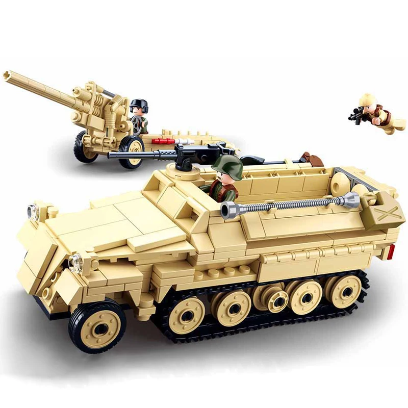 

WW2 Military Tanks Half-Track Cannon Building Blocks Main Battle Soldier Police Figures Bricks Classic Model Kids Toys Boys