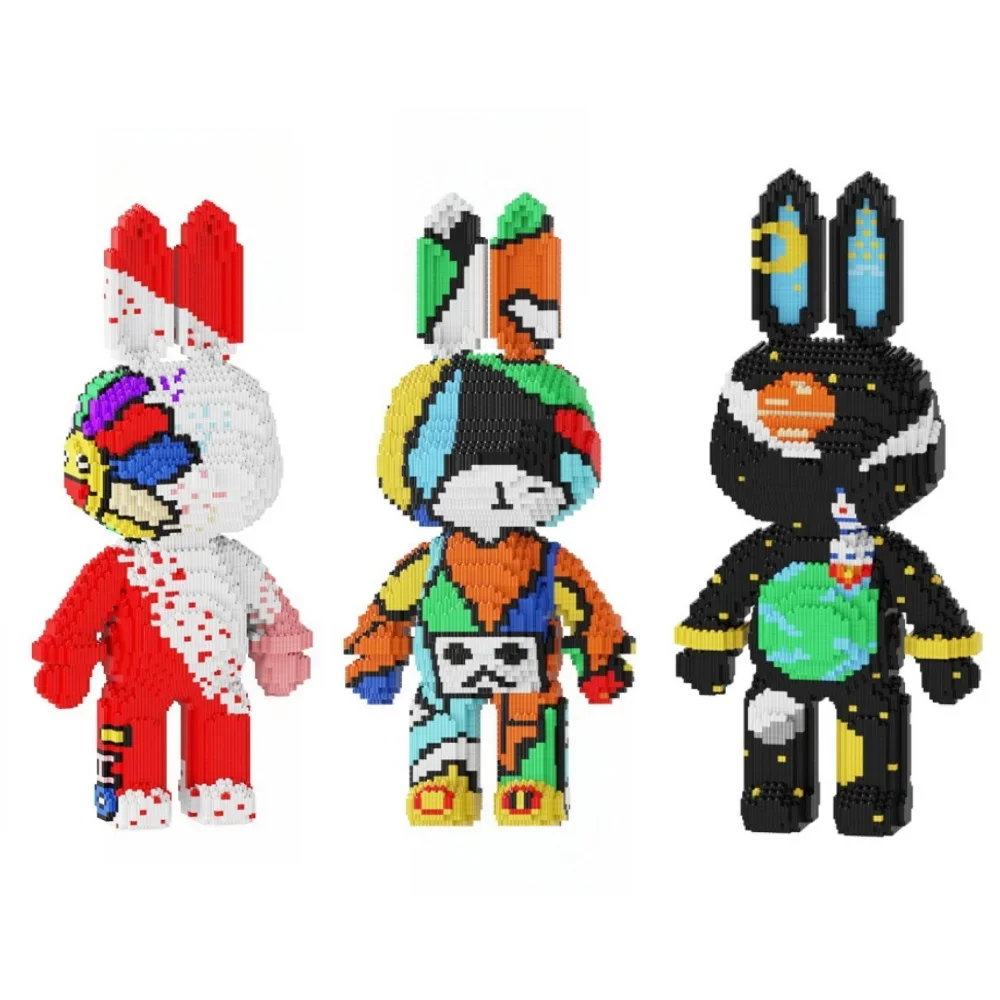 56cm Rabbit Bear Building Blocks Toys Letter Pen Scribble Cartoon Colour Model Micro Diamond Bricks Toys For Boys Navidad Gifts