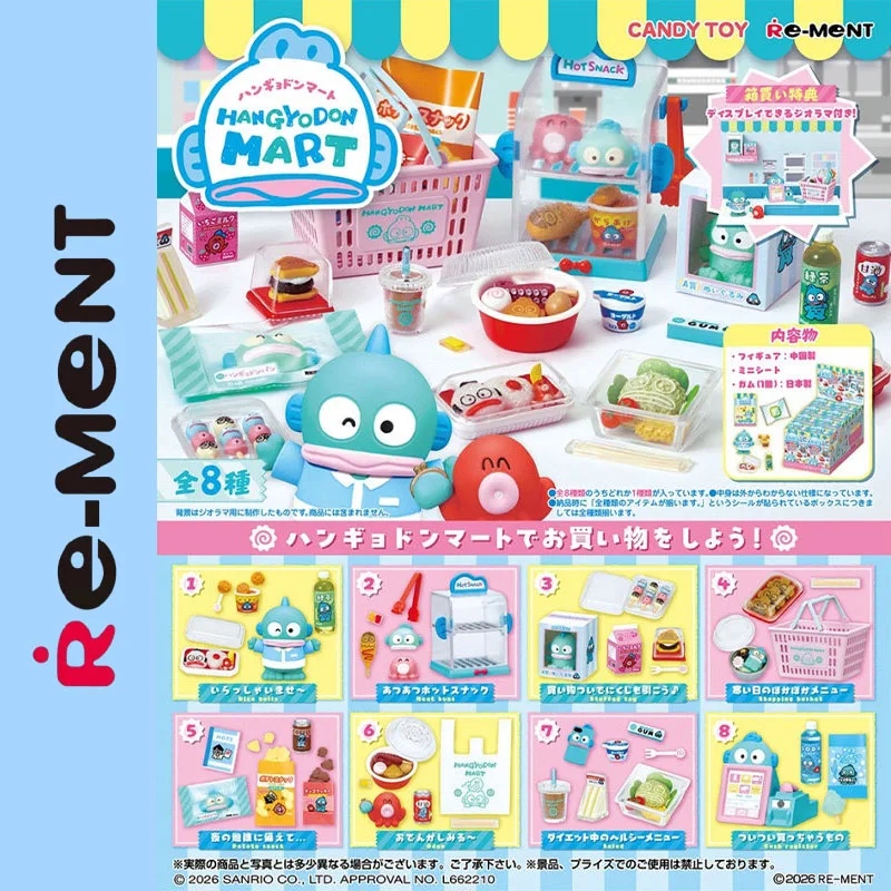 Figura Coleccionable Original Re-Ment Sanrio Hangyodon Supermarket Mini Diorama Blind Box, Comida Caliente, Comida Frita, Menú Dietético, Decoración Kawaii para Escritorio
