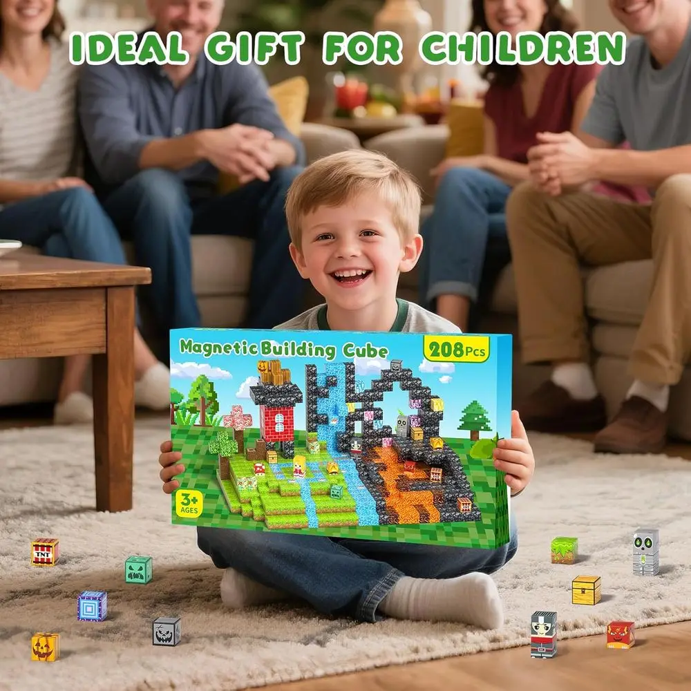 磁気ビルディングブロックセット、208ピース STEMおもちゃ 3歳以上のお子様向け、男の子と女の子の3～12歳向けの理想的なギフト
