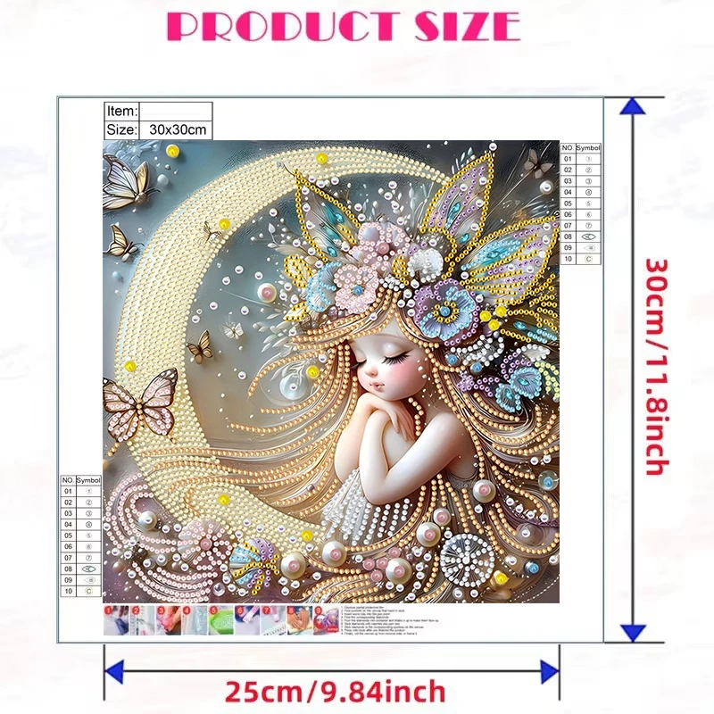 CHENISTORY Diamond Mosaic Moon Butterfly Girl Embroidery 5D DIY Special Shape Diamond  Painting Kits Home Decoration