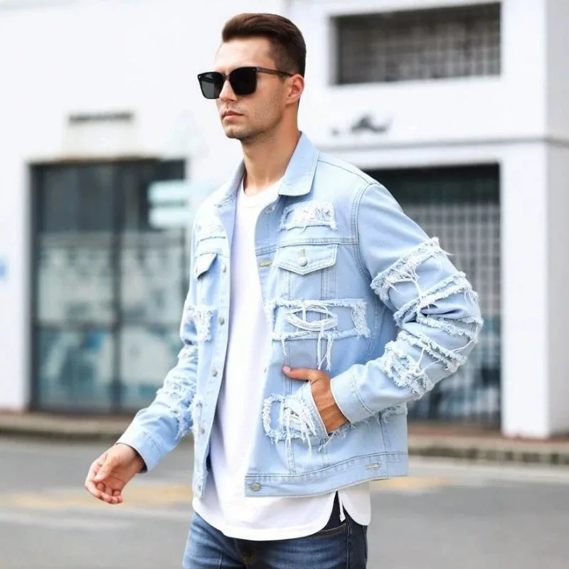 Autumn Bestseller Men's Casual Denim Jacket Button-down Front Pocket Patchwork Personalized FashionCoat This Year's Trendy Items