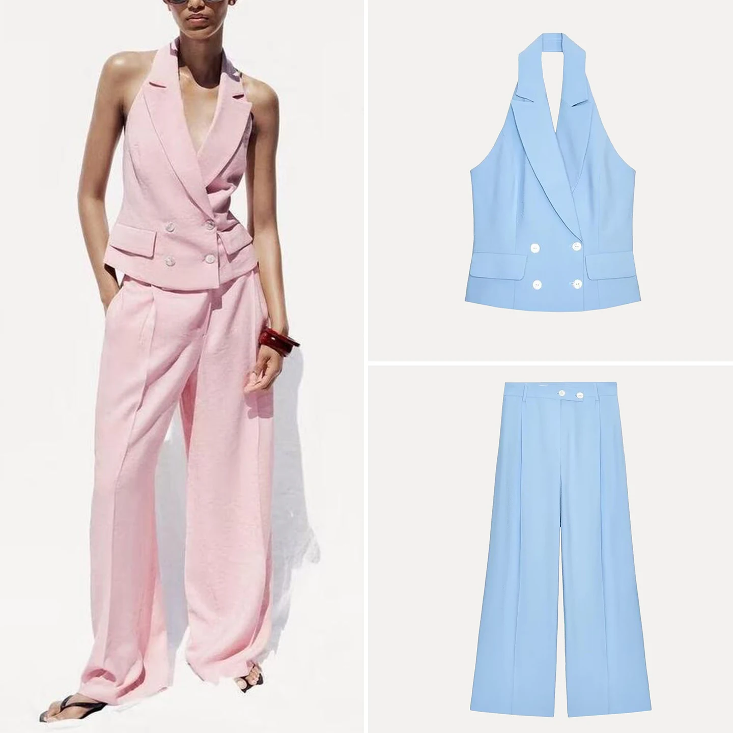 

Z Women's Faion Set 2025 Autumn Season High Waist Wide Leg Pants And Hanging Ne Vest Chinese Brand Adult Ladies Clot...