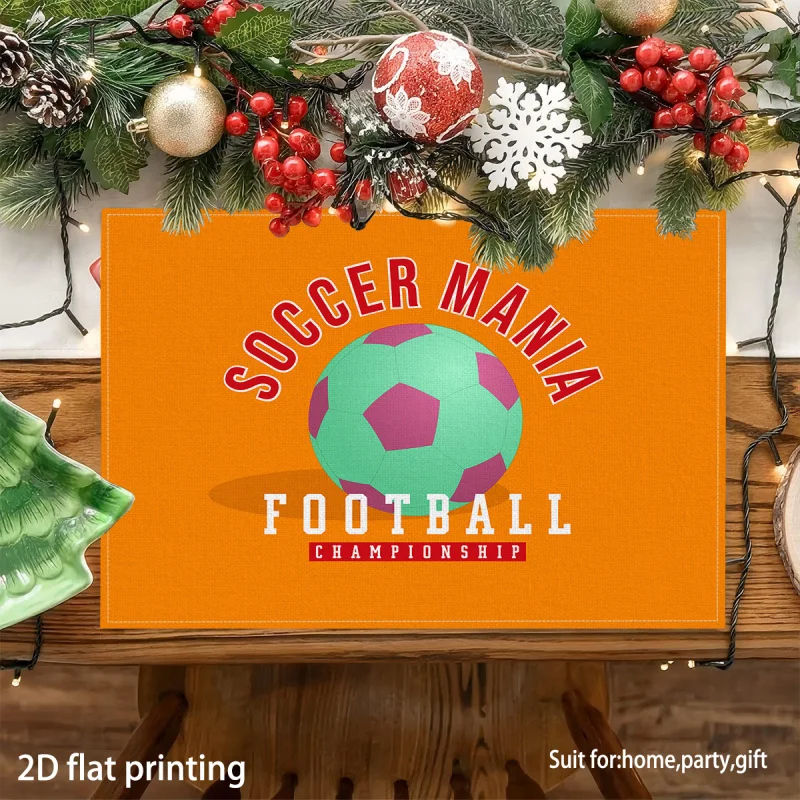 VIKAMA 2/4/6pcs SOCCER MANIA Color Cartoon Football 2D Flat Print Home Linen Meal Mat, Personalized Meal Mat, Party Dress