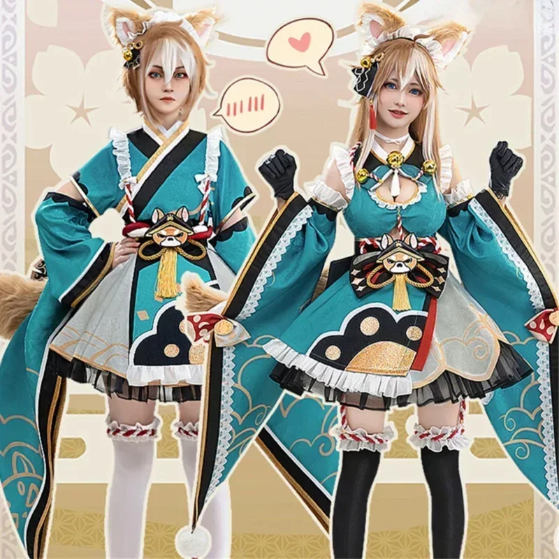 

Pre-sale Game Genshin Impact Miss Hina/ GOROU Doujin Cosplay Costume Maid Uniform Cosplay Hina Cute Dress and Wig