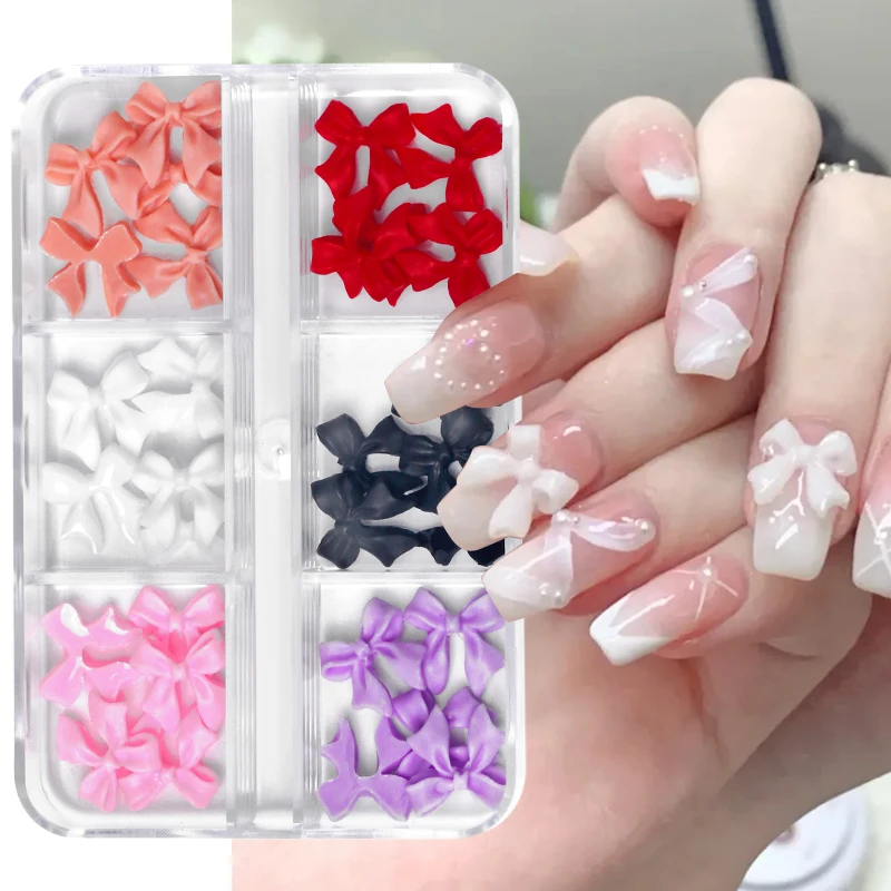 White Ribbon Resin Bowknot Nail Charm Parts 3D Rhinestone Nail Art Decoration Accessories Supply for DIY Korean Manicure Design