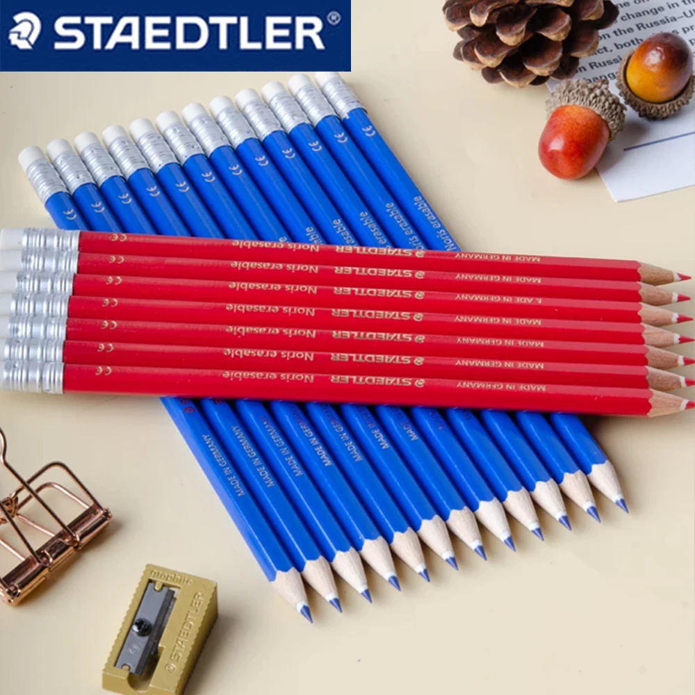German STAEDTLER Erasable Colored Pencil 144 Anime Drawing Comes with Eraser Erasable Red and Blueblue Anti-breakage Stationery