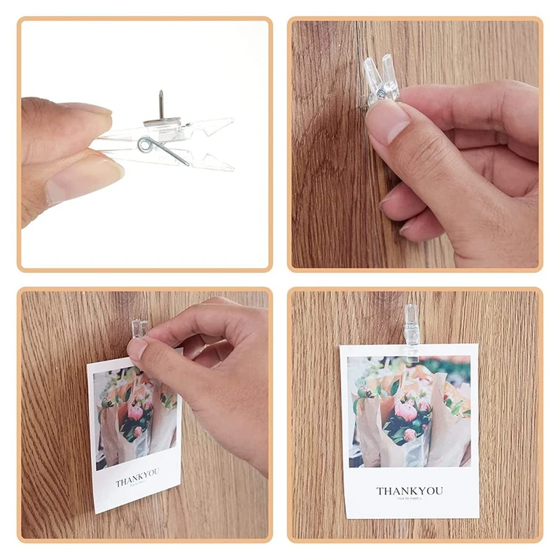 Pinzas de plástico para tablón de anuncios, Mini Clips de papel para fotos, Color transparente, 50 piezas