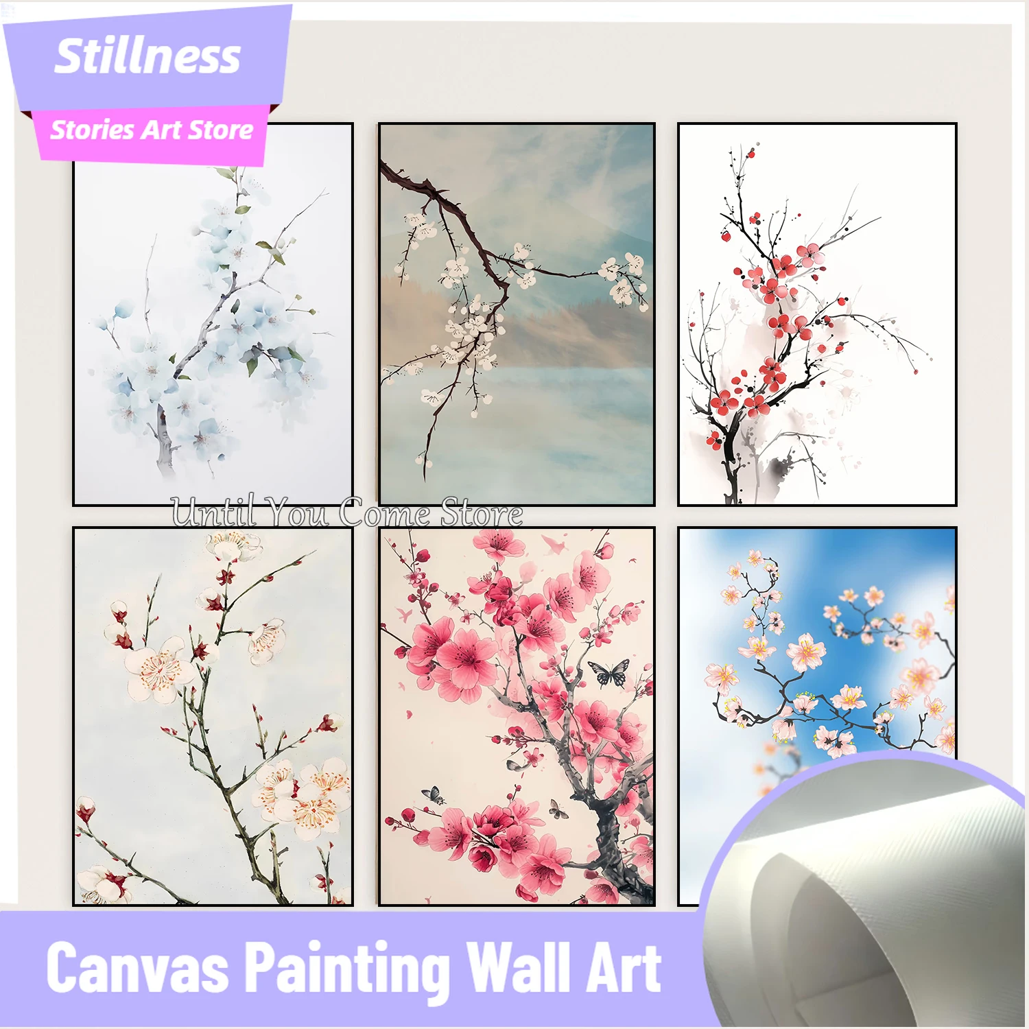 Elegant Premium Cherry Blossom Series Landscape Poster Print Canvas Pictures Home for Living Room Wall Modern Decor Frameless