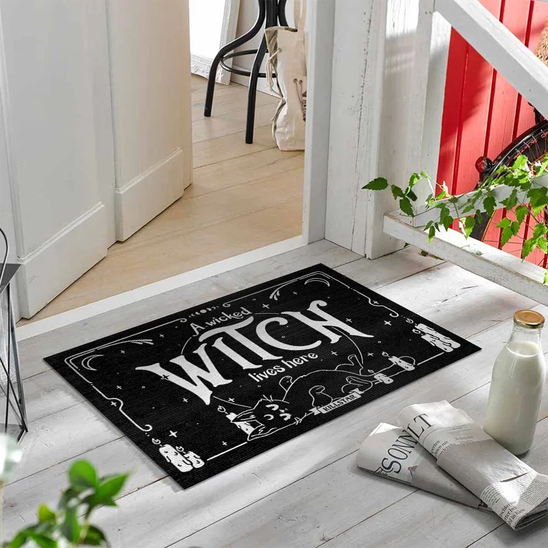 Gothic Witch Carpet Mat Ouija Board Rug Spirit Skull Black Cat Occult Moon Home Decoration Gothic Style Floor Mats Welcome Mat
