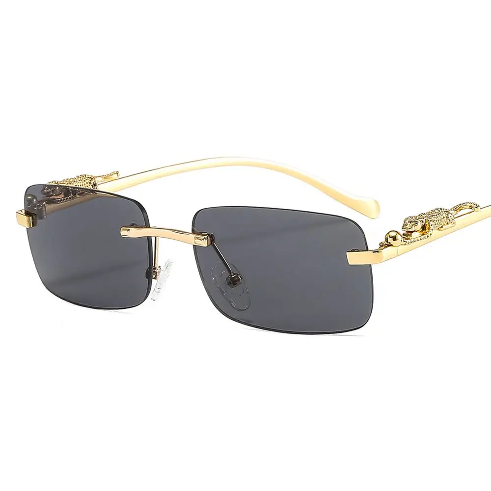 

Rimless Rectangle Sunglasses Retro Cheetah Decoration Motorcycle Goggles Ocean Lens Sun Glasses Frameless Shades Eyewear