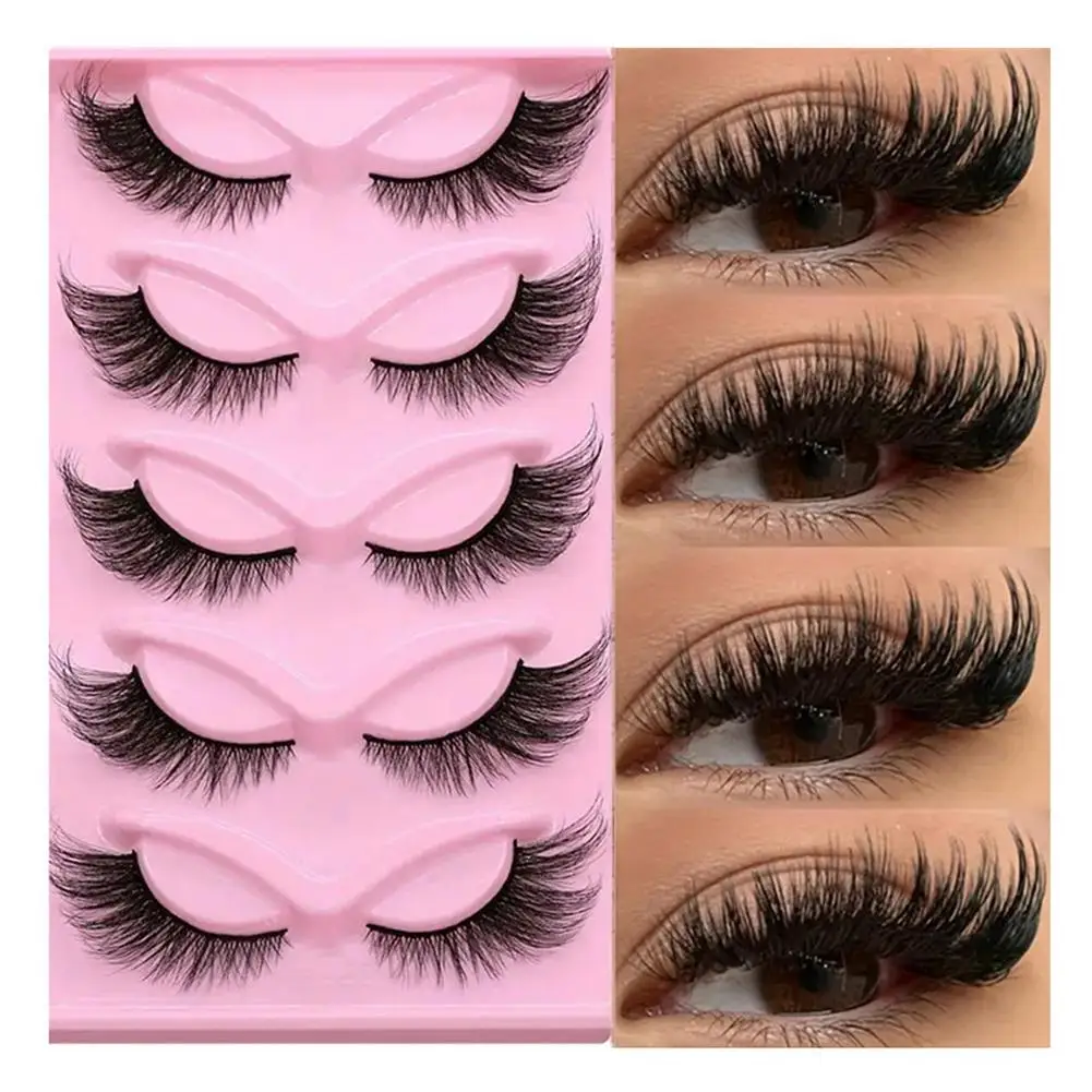 5 Pairs Cat Eye False Eyelashes Artificial Mink Eyelashes Black Long Eyelash Natural Tail Lengthening Stem Thick Eye Comic E4K4