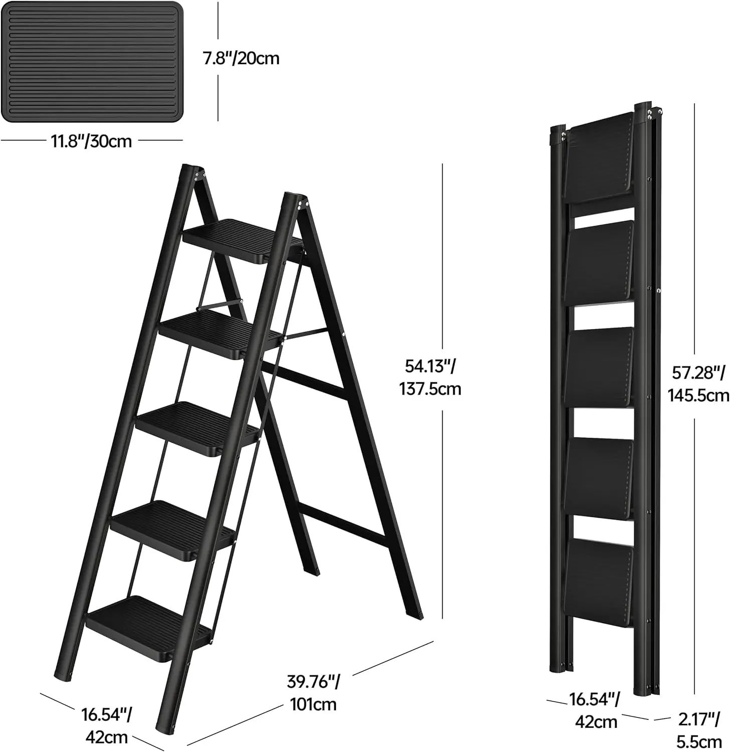 5 Step Ladder,Lightweight Folding Step Stool with Anti-Slip Pedal,600 lbs Portable Sturdy Steel Ladder for Adults,Multi