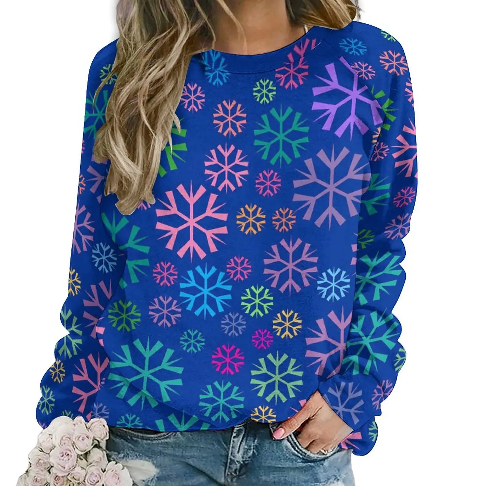 

Colorful Snowflake Hoodies Female Long-Sleeve Christma Print Y2k Casual Hoodie Hot Korean Fashion Oversized Printed Sweatshirts