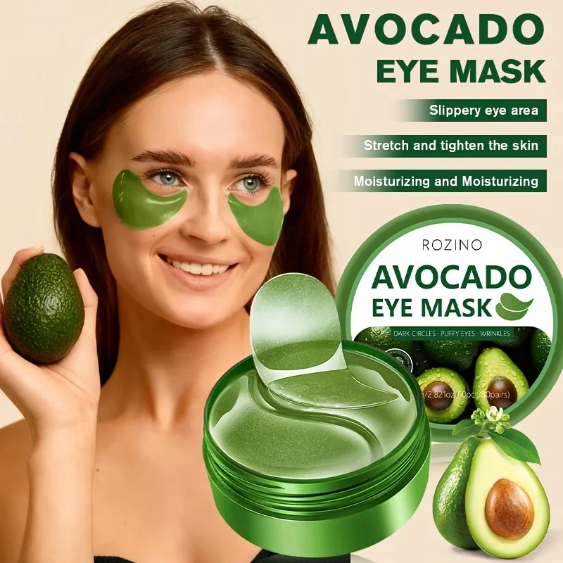 ROZINO Avocado Eye Mask, 60PCS/30 Pairs Moisturizing Under Eye Patches, Hydrating Eye Care Gel Mask for Daily Skincare, Cooling Eye Area Care, Smooth Gel Texture, Easy to Apply, Portable Beauty Care for Women, Home Travel and Self Care Routine
