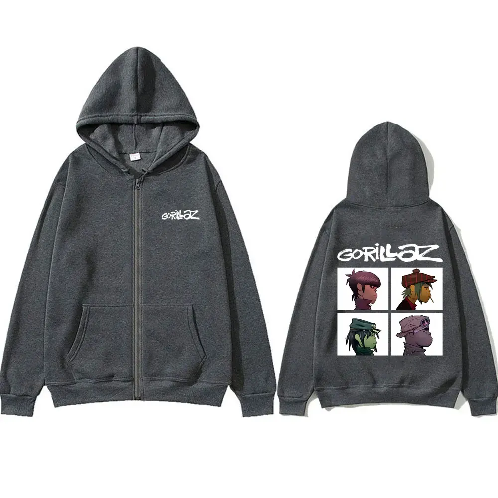 Rock Band Gorillaz Demon Days Album Graphic Zipper Hoodie Men Women Hip Hop Gothic Alternative Vintage Oversized Zip Up Jacket