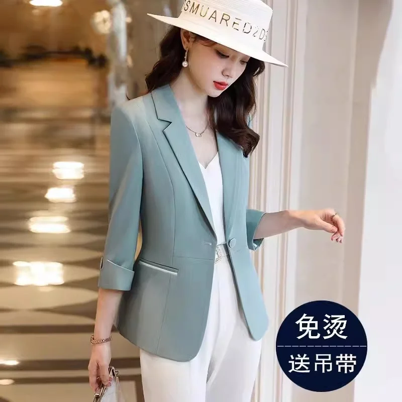 S-4XL abricot imbibé veste pour l'été des femmes manteau droit vert 2024 nouvelle coupe courte Slim Fit tempérament femmes mince Blazer Lady