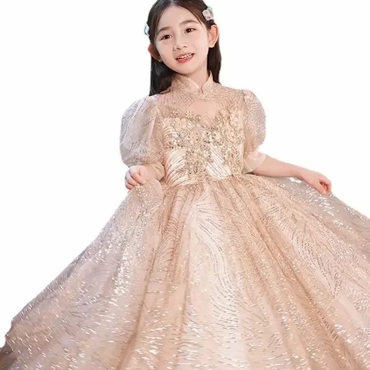 

Flower Girl Dress Princess Dress 2024 New Champagne Color Little Girl Student Host Piano Performance Dress