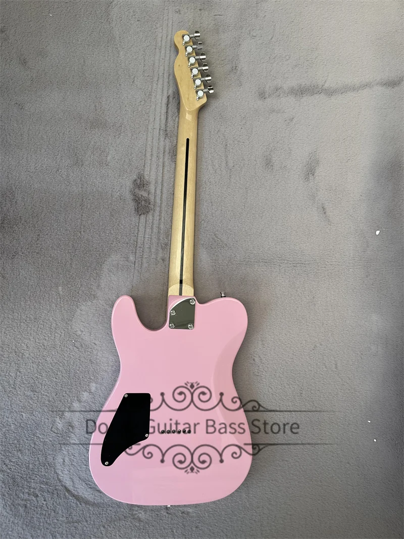 Pink Guitar Tel Electric Guitar Cat Pickguard Maple Fingerboard Red Inlay Fixed Bridge