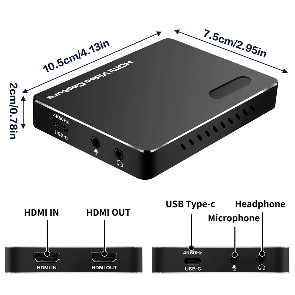 بطاقة التقاط الفيديو المتوافقة مع 4K HDMI USB 3.2 4K60hz التوصيل والتشغيل الكمون المنخفض 4Kp60 المدخلات/الإخراج تسجيل البث الملون