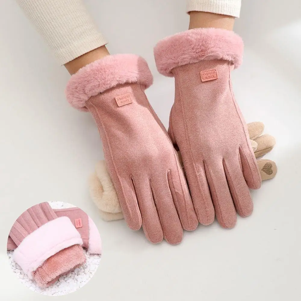 Guantes de gamuza cálidos de Cachemira para mujer, manoplas para conducir y ciclismo, guantes cálidos de esquí a la moda, guantes informales elegantes para pantalla táctil para invierno