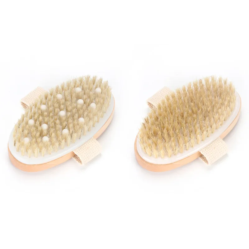 Wet Dry Skin Body Brush Natural Pig Bristles Dry Skin Exfoliating Body Massage Cleaning SPA Tool For Cellulite Lymphatic Drainag