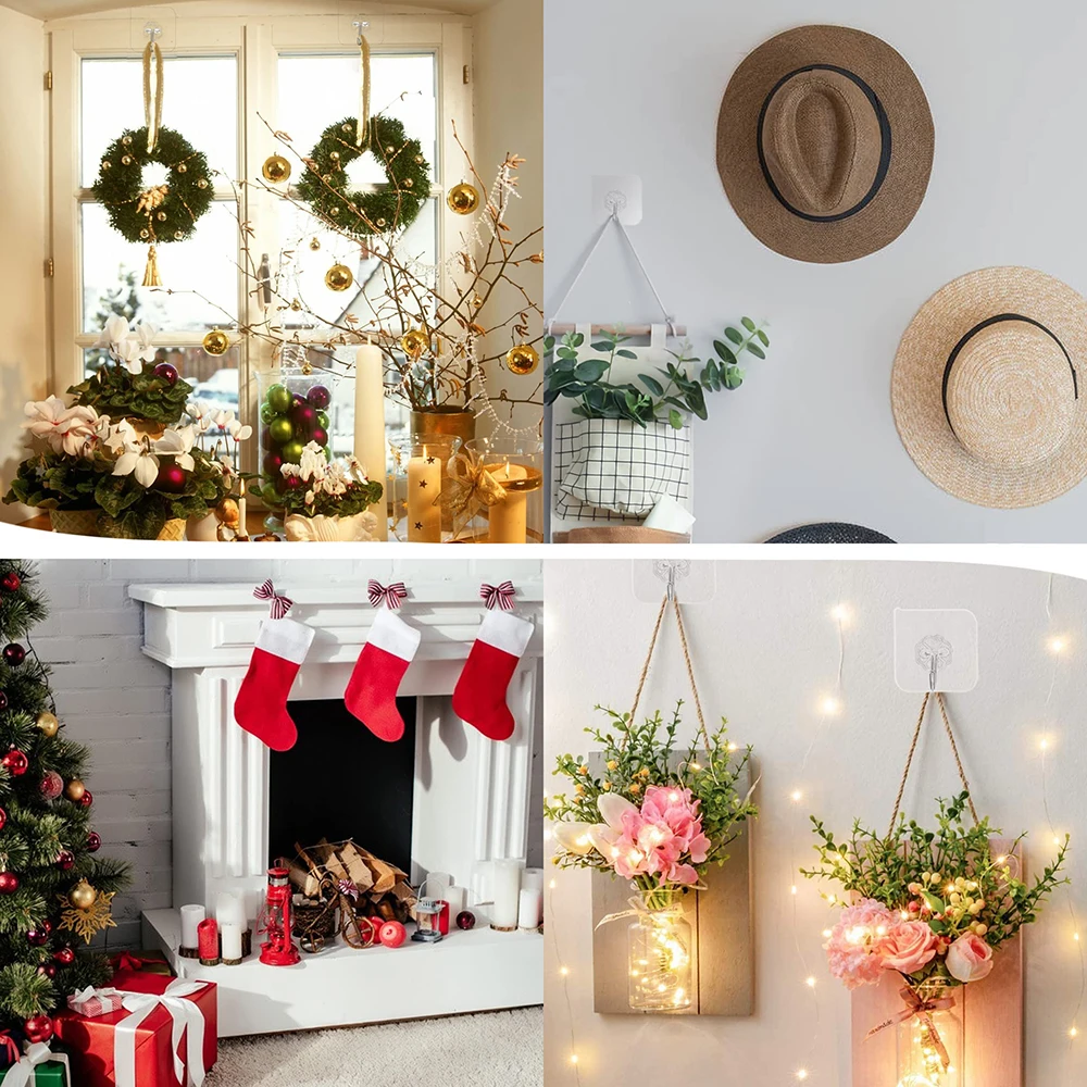 10PCS Transparent Stainless Steel Strong Self Adhesive Hooks Key Storage Hanger for Kitchen Bathroom Door Wall Multi-Function